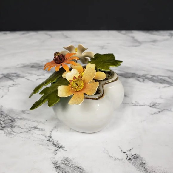 Porcelain Heart Ted Arnold Enameled Metal Flowers Vintage - Picture 3 of 9